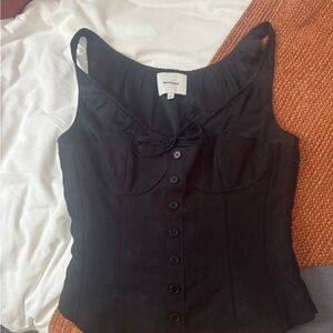 Reformation Black Corset-Style Button Tank